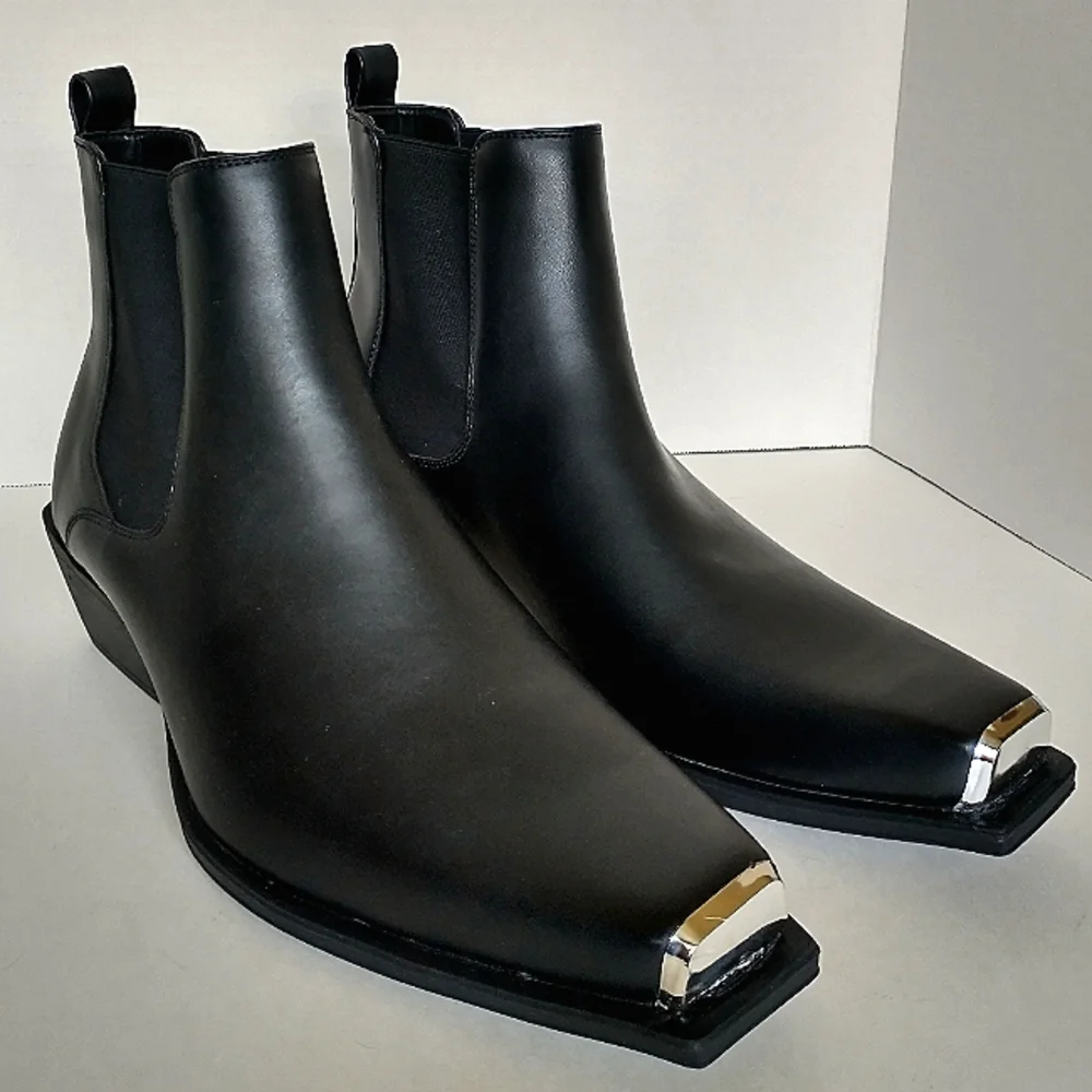 New w/o Box Asos Design Men's Cuban Heel Faux Leather Western Chelsea Boots